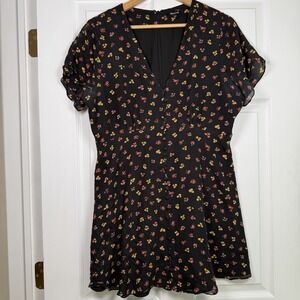 Madewell Mini Dress 100% Silk Black Floral